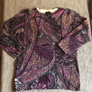 Talbots Pure Cashmere Size M Petite Paisley 3/4 Sleeve Lightweight Sweater